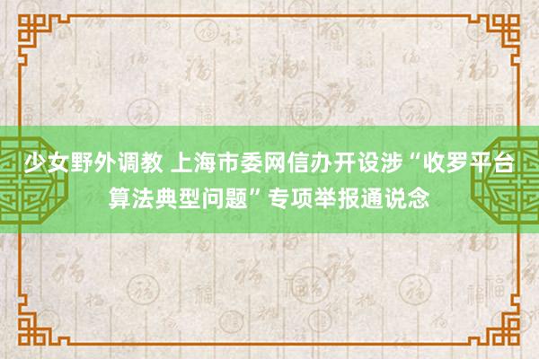 少女野外调教 上海市委网信办开设涉“收罗平台算法典型问题”专项举报通说念