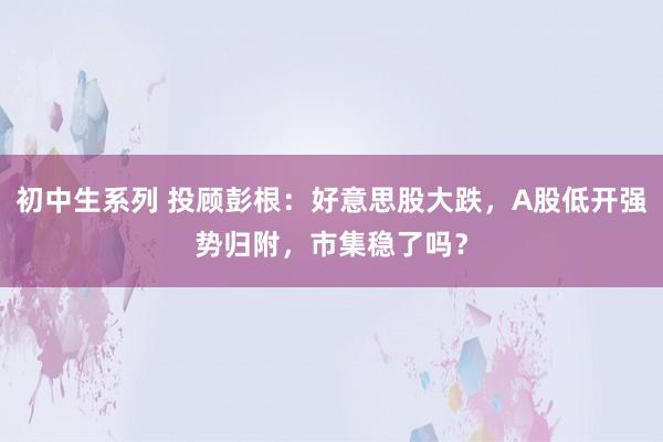 初中生系列 投顾彭根：好意思股大跌，A股低开强势归附，市集稳了吗？